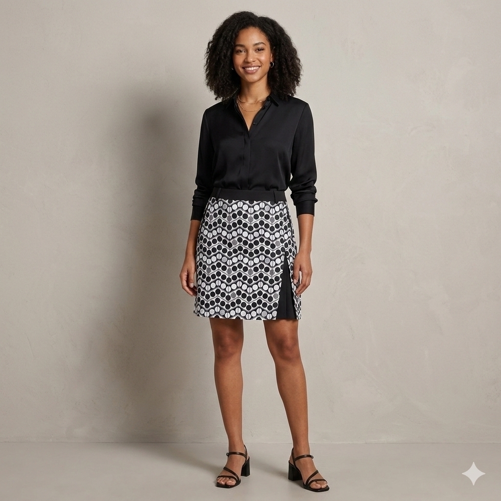 Chic Black and White Geometric Mini Skirt
